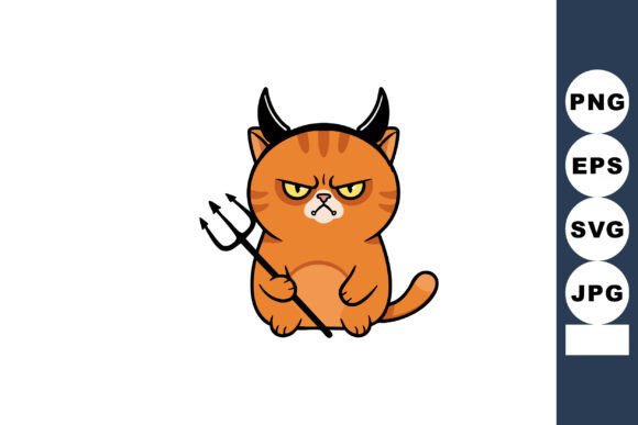 Angry Orange Cat with Devil Horns Holdin