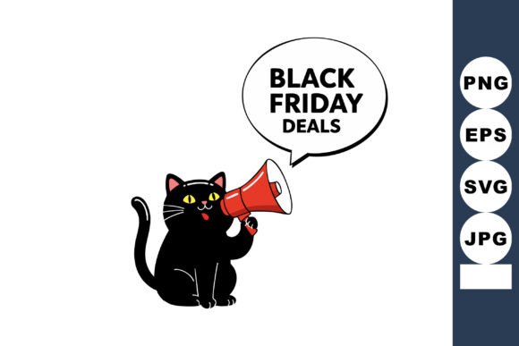 Black Cat Holding Megaphone Announcing B