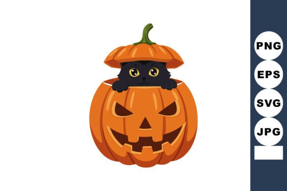Black Cat Peeking out of Carved Hallowee