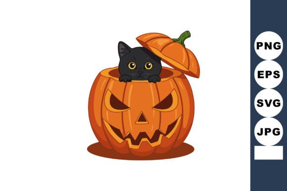 Black Cat Peeking out of Carved Orange P
