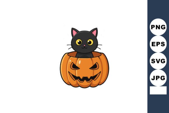 Black Cat Peeking out of Halloween Pumpk