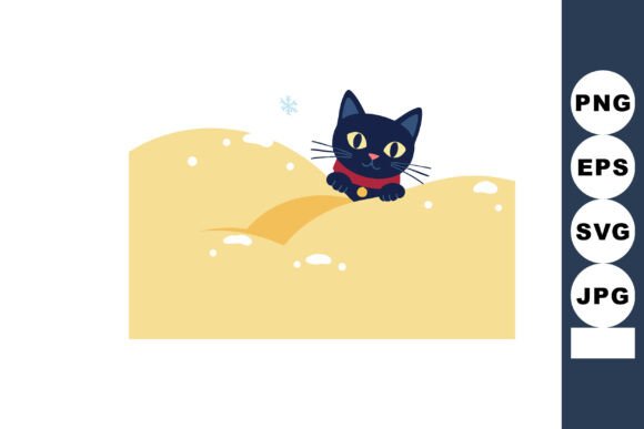 Black Cat Peeking out of Snowdrift