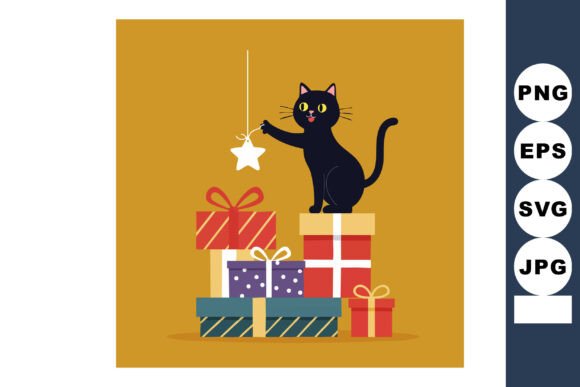 Black Cat Playing with Star Ornament
