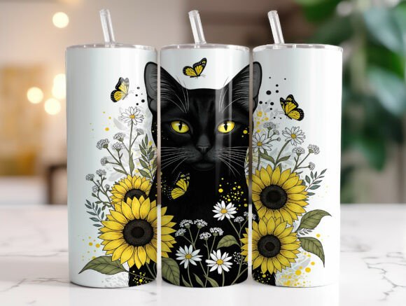 Black Cat Sunflower Tumbler Wrap