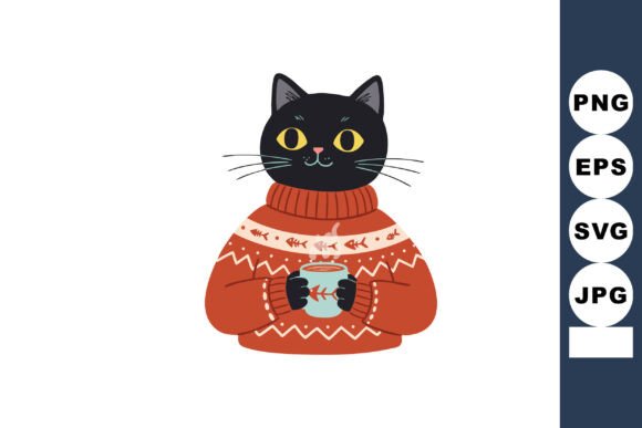 Black Cat Wearing Orange Sweater Holding