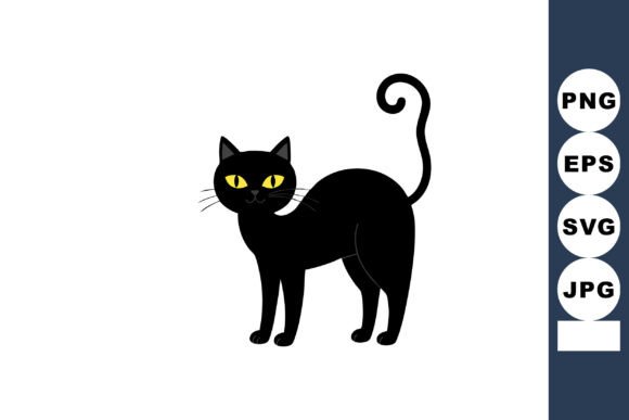 Black Cat with Yellow Eyes Standing