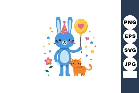 Blue Rabbit with Party Hat Holding Yello