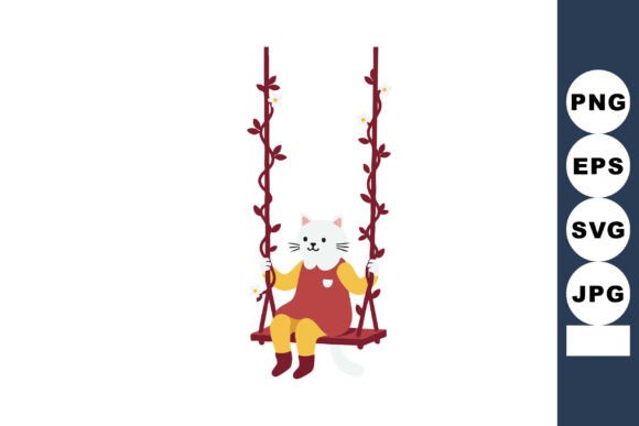 Cat Character Swinging on Red Floral Swi