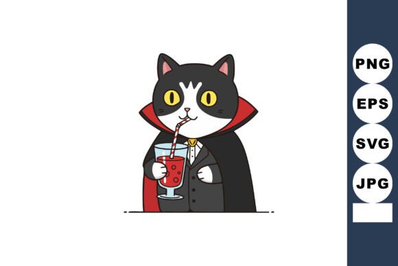 Cat Dressed As Vampire Drinking Red Juic