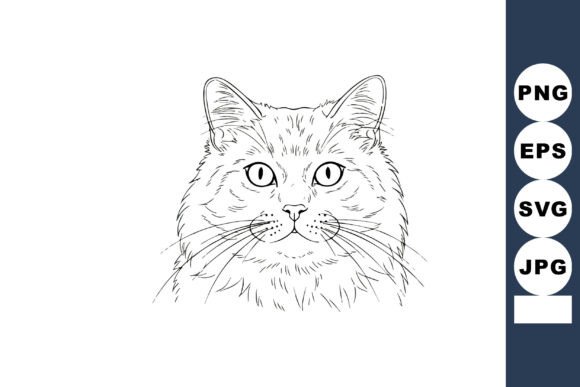 Cat Face Sketch Detailed Line Art Vector