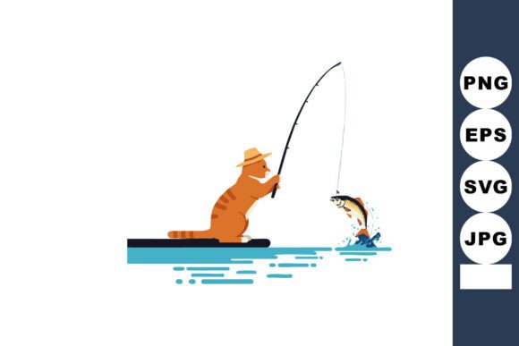 Cat Fishing with Rod Catching Jumping Fish
