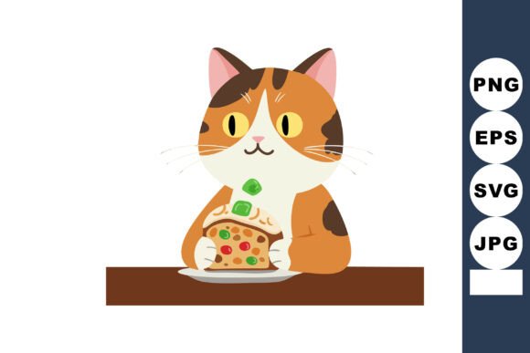 Cat Holding Slice of Pizza with Vegetabl