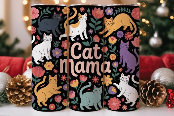 Cat Mama Floral Tumbler Design