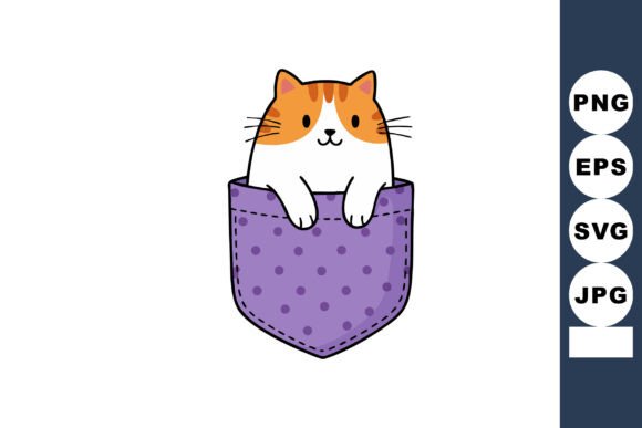 Cat Peeking out of Purple Pocket with Po