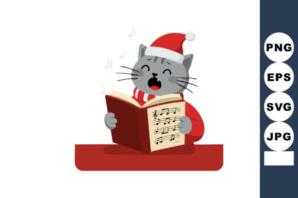 Cat Singing Christmas Carol Wearing Sant