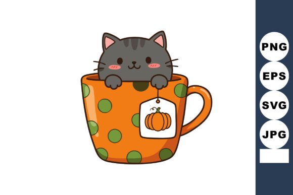 Cat Sitting Inside Orange Polka Dot Cup
