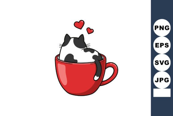 Cat Sitting Inside Red Coffee Cup with H