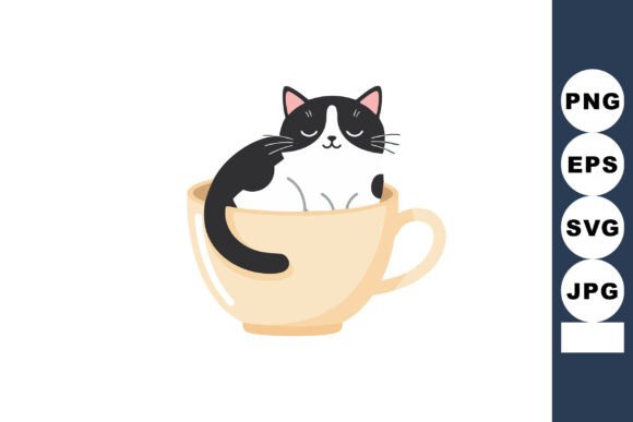 Cat Sleeping Inside Beige Coffee Cup Cut