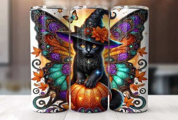 Cute Cat Halloween 20oz Tumbler Wrap PNG