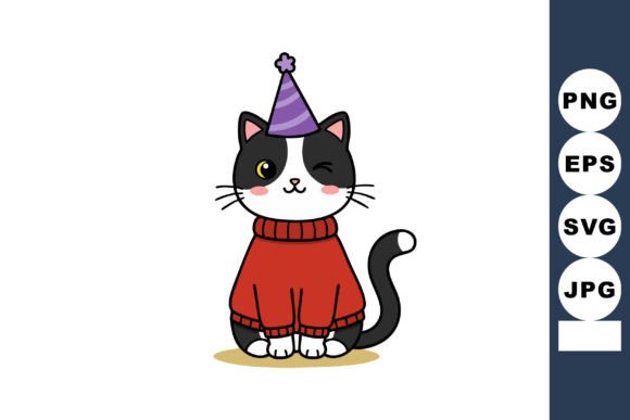 Cute Cat Wearing Red Sweater and Purple