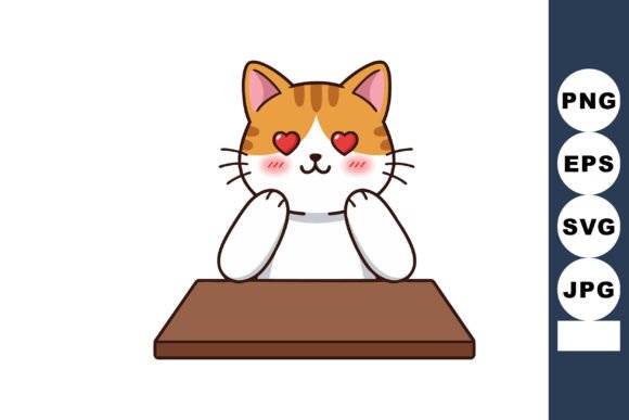 Cute Cat with Heart Eyes Sitting at a Br