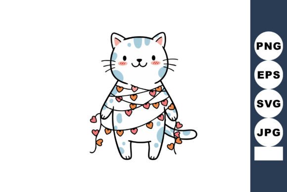 Cute Cat Wrapped in Heart Garlands