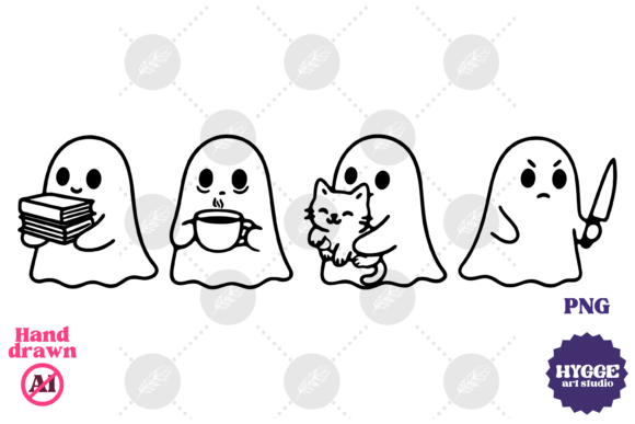 Cute Ghosts Halloween Cat Coffee Books