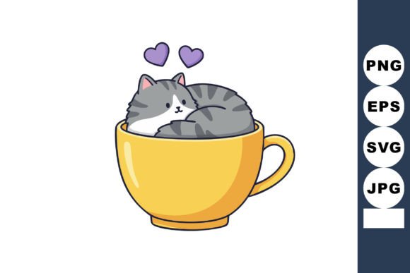 Cute Gray Cat Curled Up Inside Yellow Co