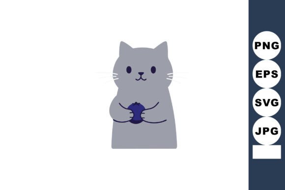 Cute Gray Cat Holding a Small Round Obje