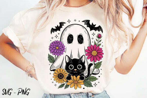 Cute Halloween Ghost and Cat PNG