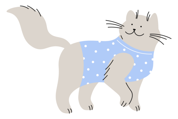 Cute Kitten in Blue Shirt. Cheerful Pet