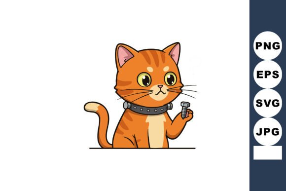 Cute Orange Tabby Cat Holding Metal Bolt