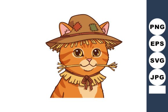 Cute Orange Tabby Cat Wearing Scarecrow