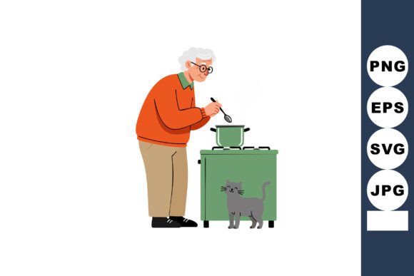 Elderly Person Cooking on Stove with Gra