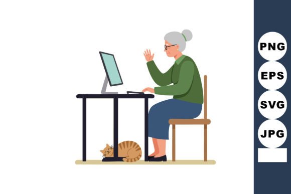 Elderly Woman Video Calling on Computer
