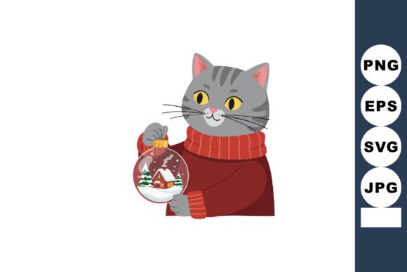 Gray Cat Wearing Red Sweater Holding Sno