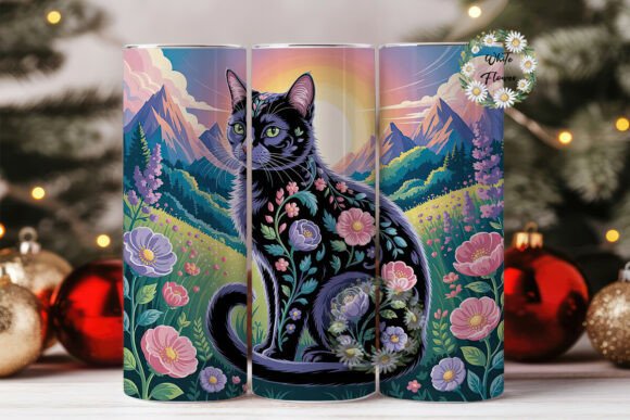 Magical Floral Cat 20oz Tumbler Wrap