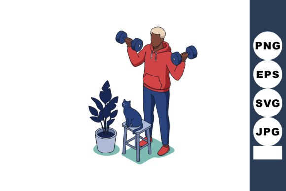 Man Exercising with Dumbbells in Red Hoo