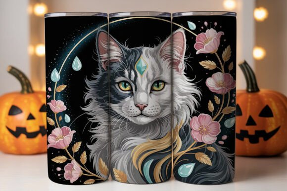 Mystical Cat Floral 20oz Tumbler Wrap