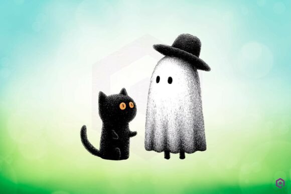 Quirky Halloween Ghost & Black Cat Clipart 18