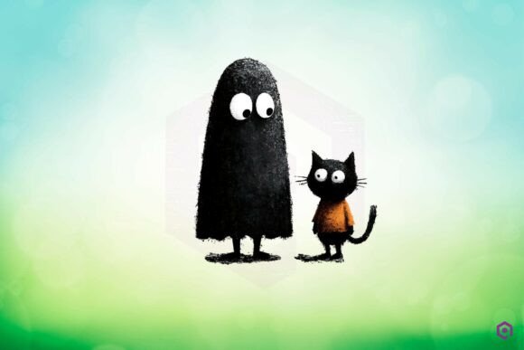 Quirky Halloween Ghost & Black Cat Clipart 2