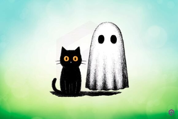 Quirky Halloween Ghost & Black Cat Clipart 23