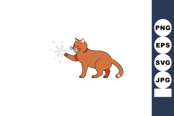 Red Cat Playing with Snowflake Vector Il