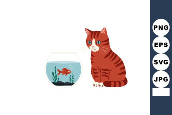 Red Tabby Cat Sitting Near Fishbowl