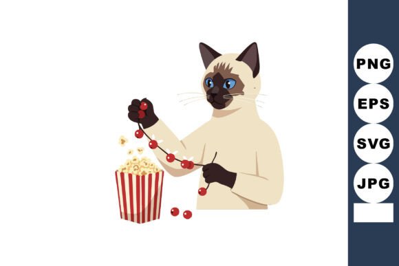 Siamese Cat Playing with Cherries Near S
