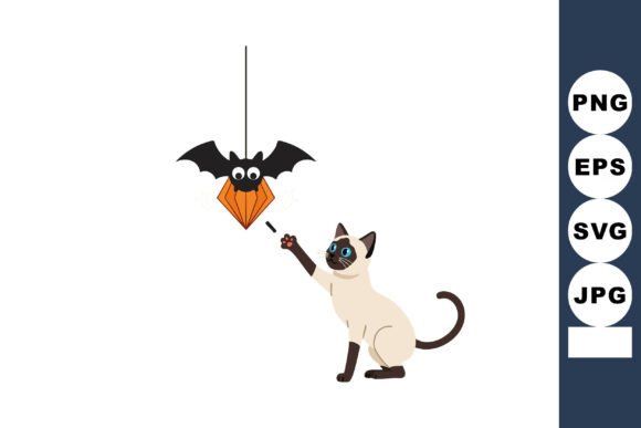 Siamese Cat Playing with Hanging Bat Dec