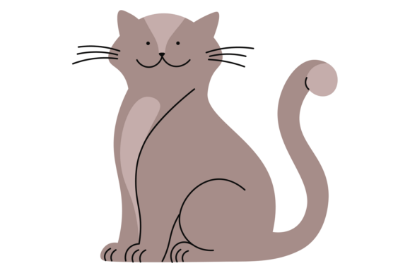 Sitting Cat. Gray Pet with Adorable Face
