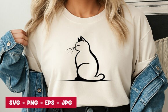 Sitting Cat Minimal Line Art T-Shirt