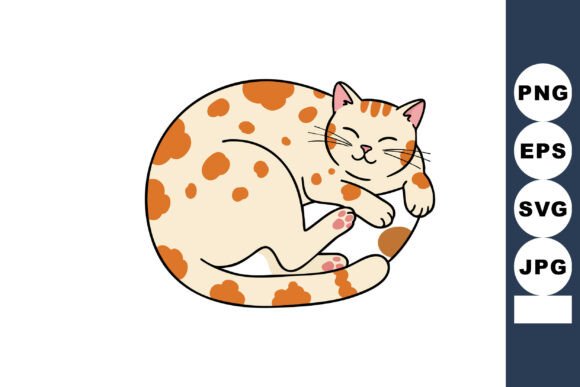 Sleeping Orange Spotted Cat Curled Up Pe