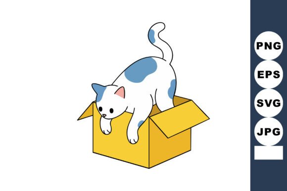 White Cat with Blue Spots Playing Inside